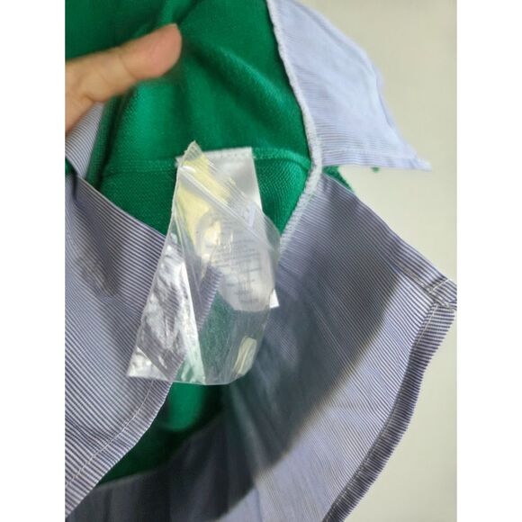 NOWT Talbots Green w/Blue Pinstrip Cotton Cashmere Blend Overlay Sweater Large - Picture 6 of 7